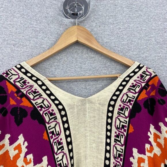 Flying Tomato Poncho Womens Medium/Large Aztec Beige Orange Fringe Boho Chic - Picture 5 of 10